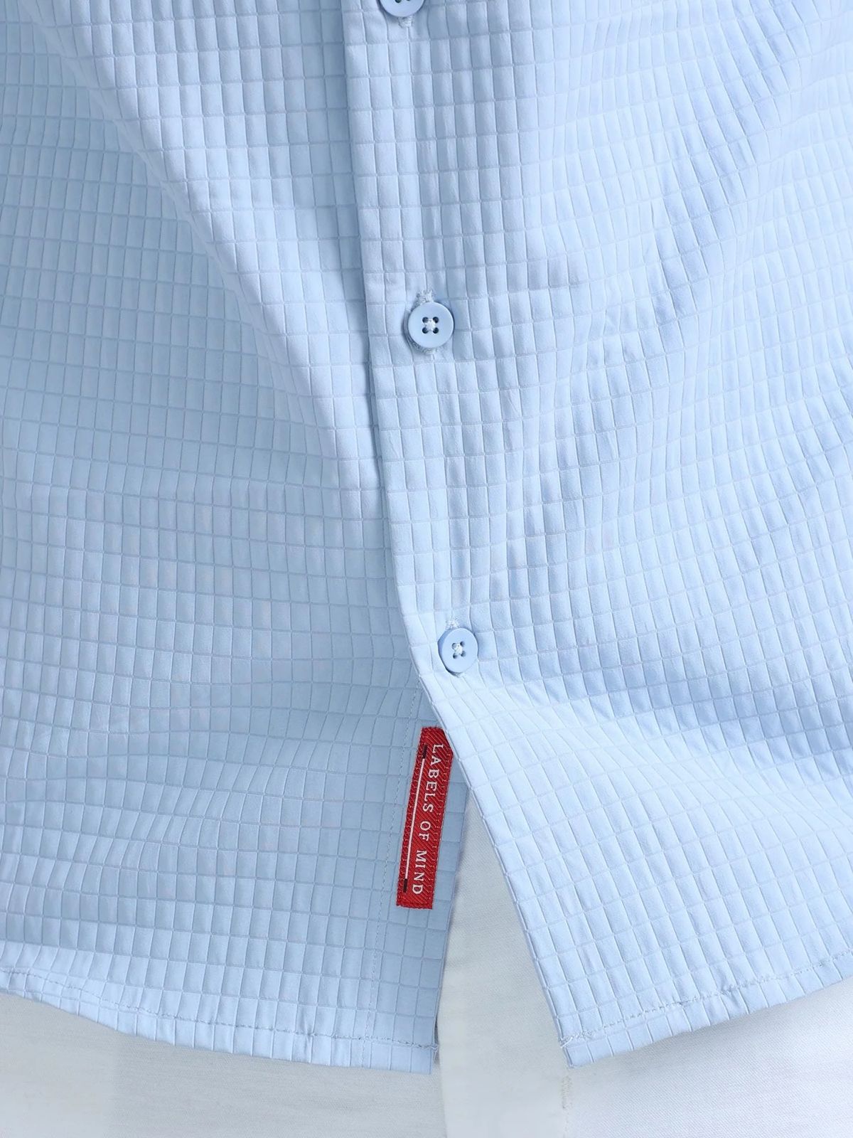 Sky Blue Textured Solid Double Pocket Shirt