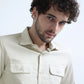 Ivory Textured Solid Double Pocket Shirt