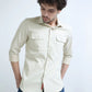 Ivory Textured Solid Double Pocket Shirt