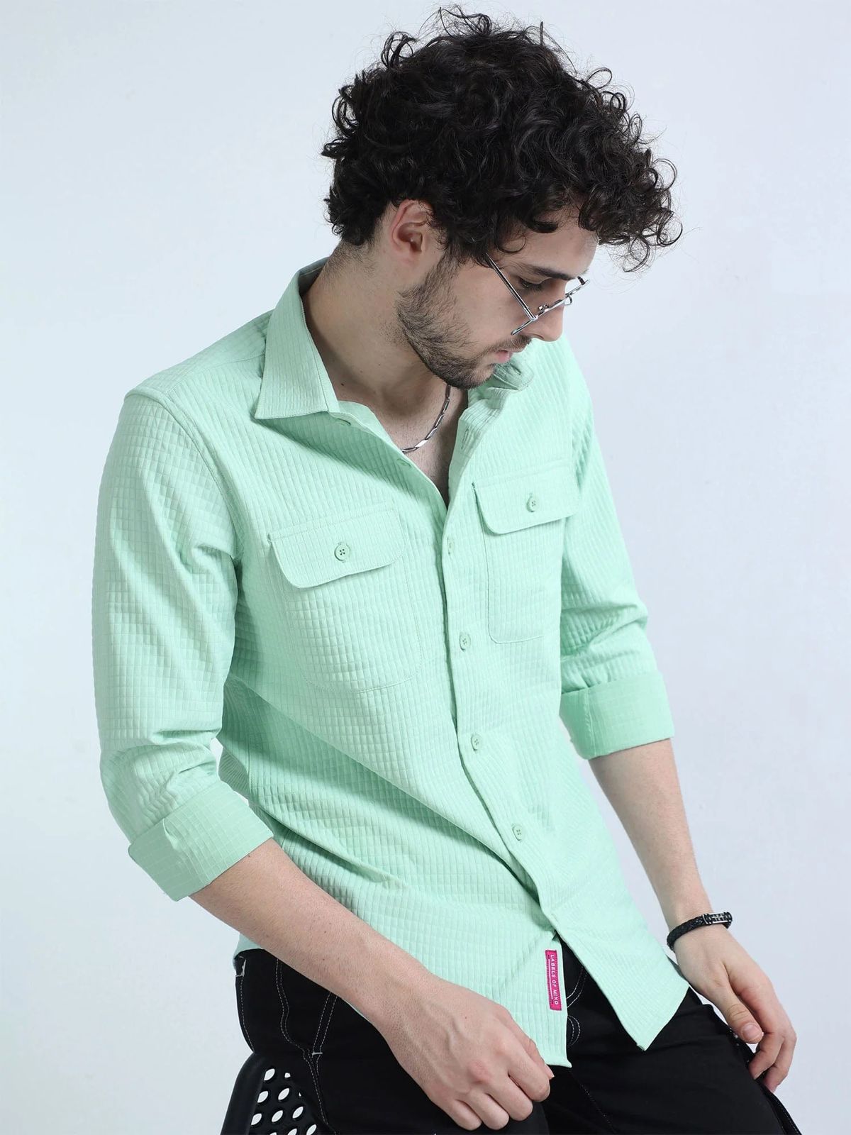 Textured Solid Double Pocket Shirt