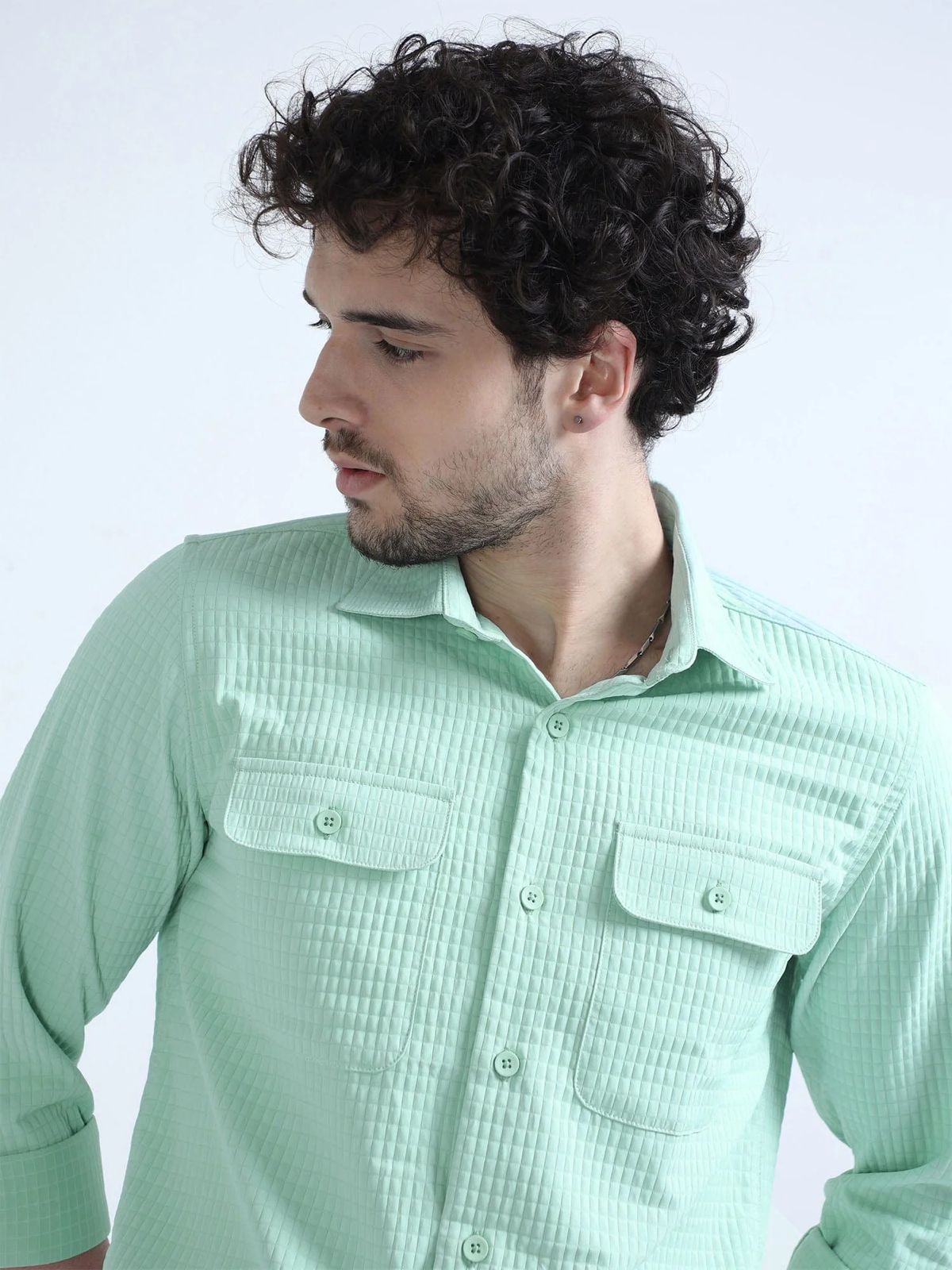 Textured Solid Double Pocket Shirt