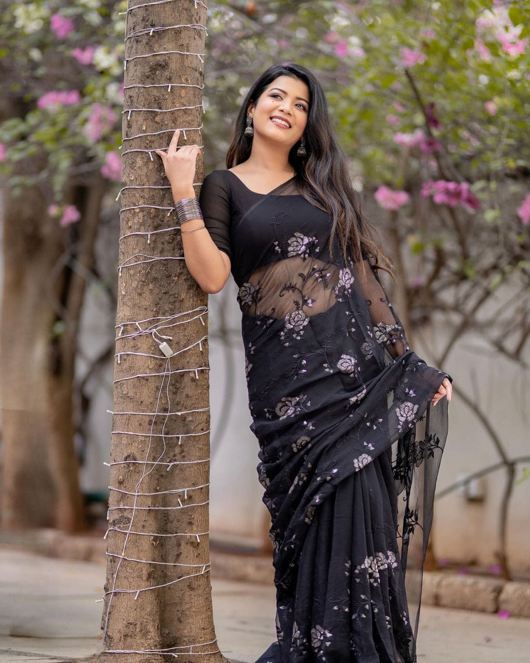 Black Color Indian Designer Saree With Sequence Embroidery in Georgette