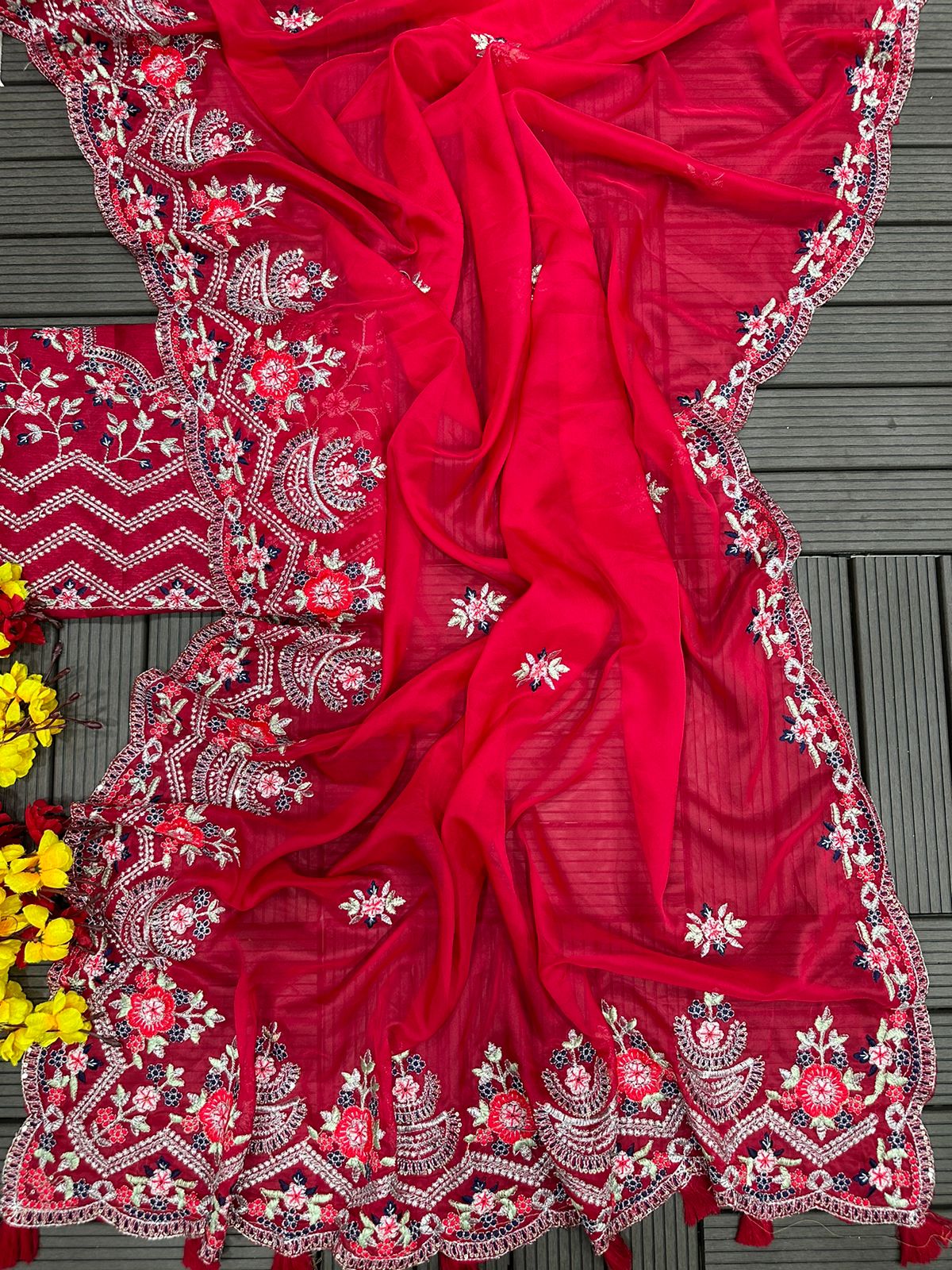 Tussar Saree With Stone Embellishment And Embroidered Borders