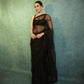 Black Net Sequin Embroidered Saree with Unstitched Blouse