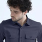 Pebble Grey Textured Solid Double Pocket Shirt