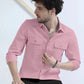 peach  Textured Solid Double Pocket Shirt