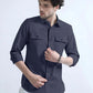 Pebble Grey Textured Solid Double Pocket Shirt