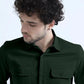 Basil Green Textured Solid Double Pocket Shirt