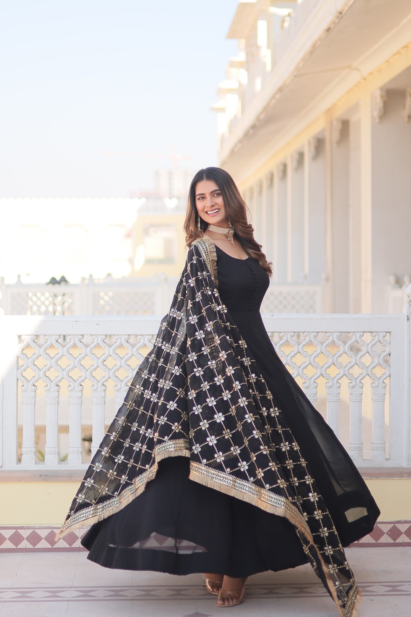 Buy HARRICA Fashion Women's Black Gown Anarkali Long Dress Gown with Dupatta  Kurta - Blue Dupatta Online at Best Prices in India - JioMart.