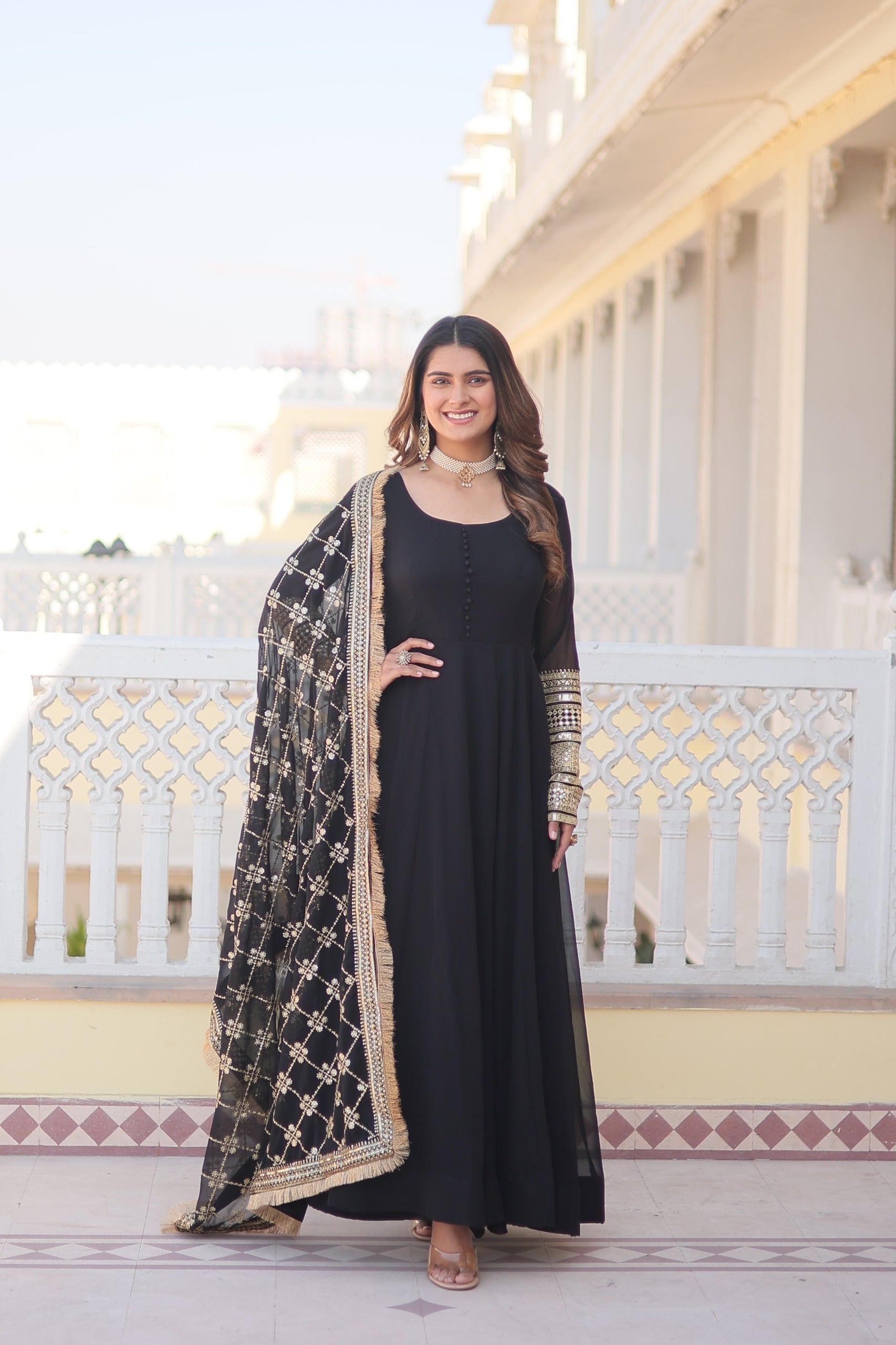 Long gown with heavy dupatta sale