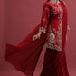 Ruby Pink Embroidered Asymmetrical Jacket With Draped Saree Skirt