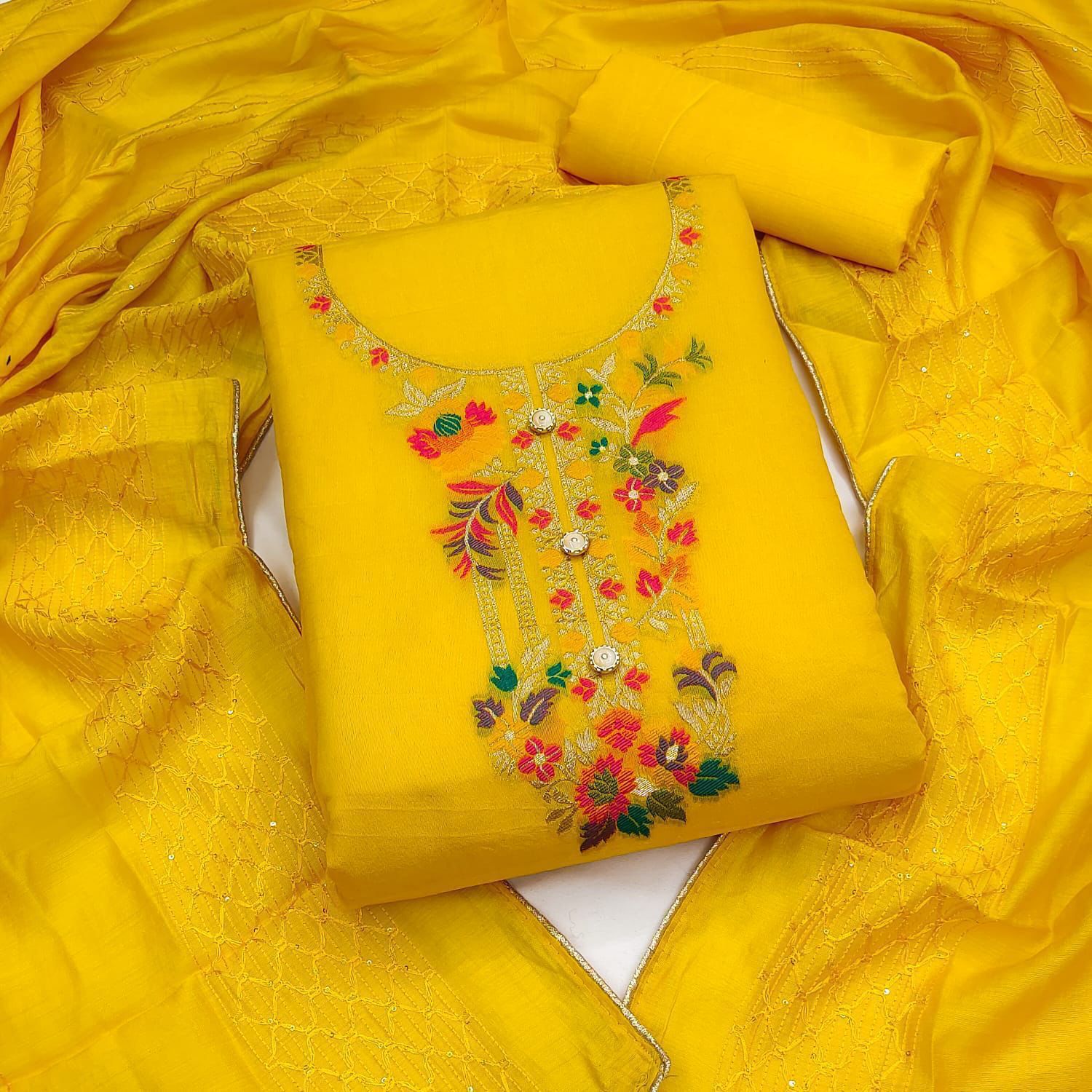 Unstitched Pure Cotton Salwar Suit Material Embroidered