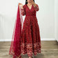 Latest Wedding Wear Faux Georgette Embroidery Hand Moti Work Red Color Designer Gown