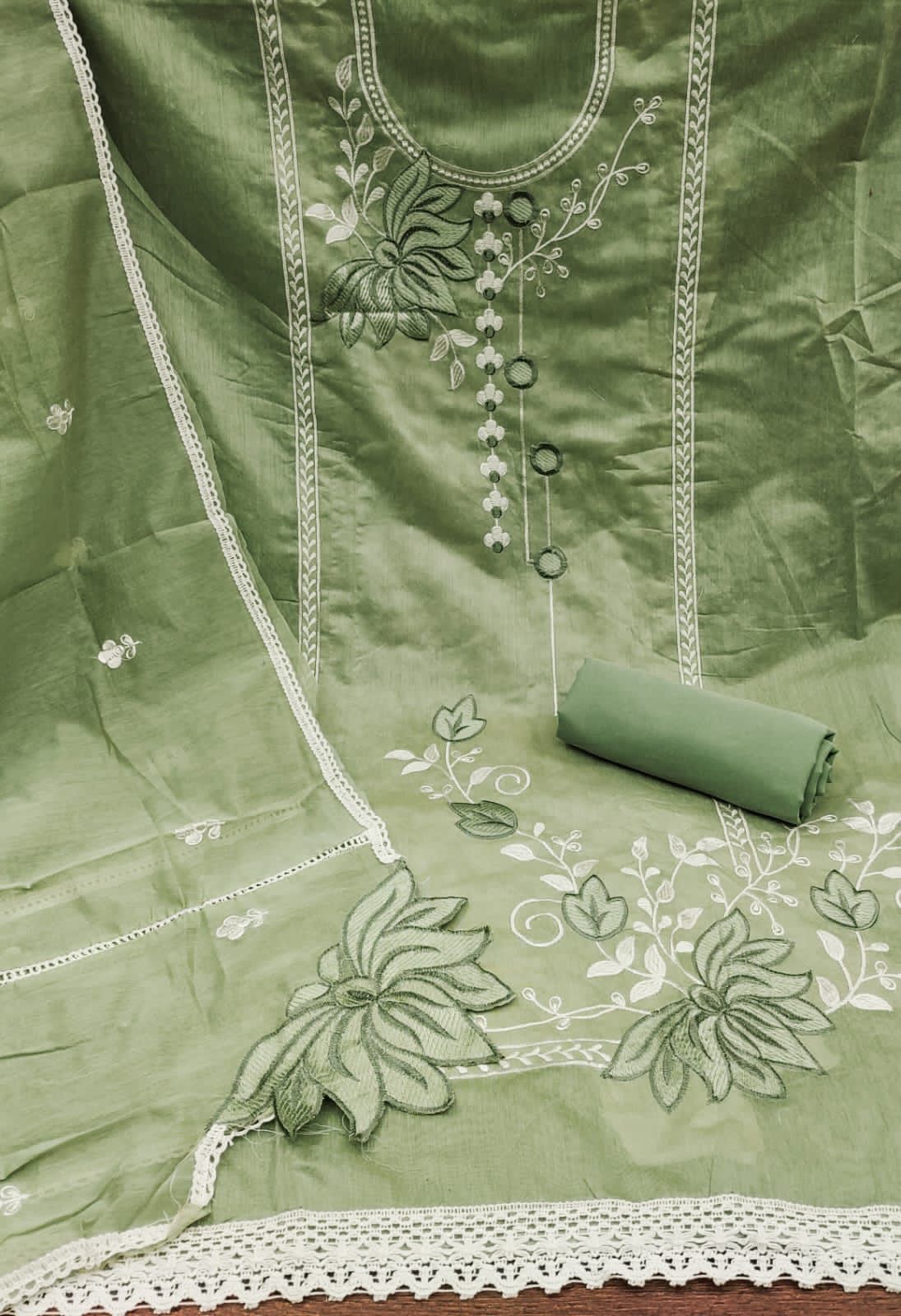 Unstitched Cotton Blend Chudidar Fabric Self Design