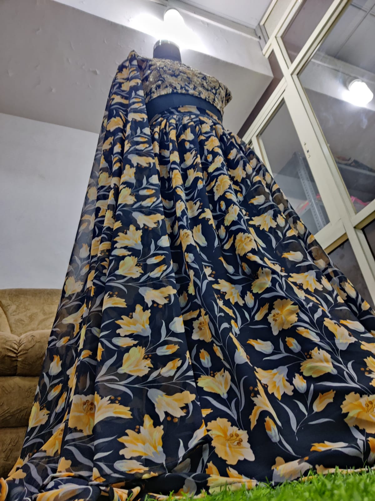 Skip to the end of the images gallery Skip to the beginning of the images gallery Blue Flower Printed Georgette Lehenga Choli For Party