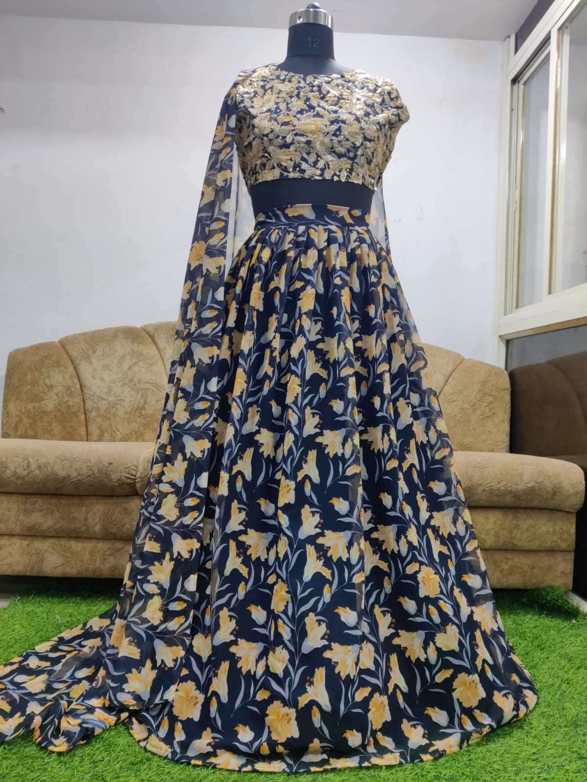Skip to the end of the images gallery Skip to the beginning of the images gallery Blue Flower Printed Georgette Lehenga Choli For Party