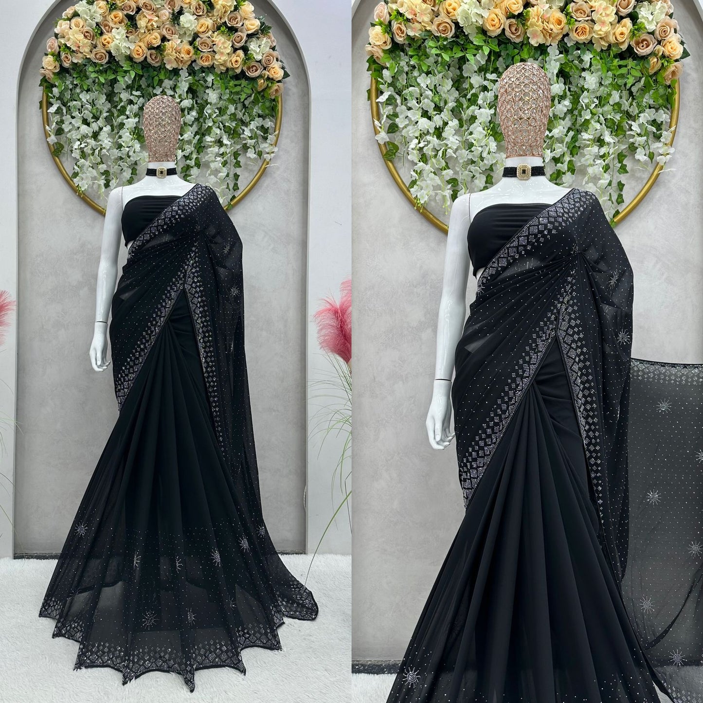 Embellished Bollywood Georgette Saree  (Black)
