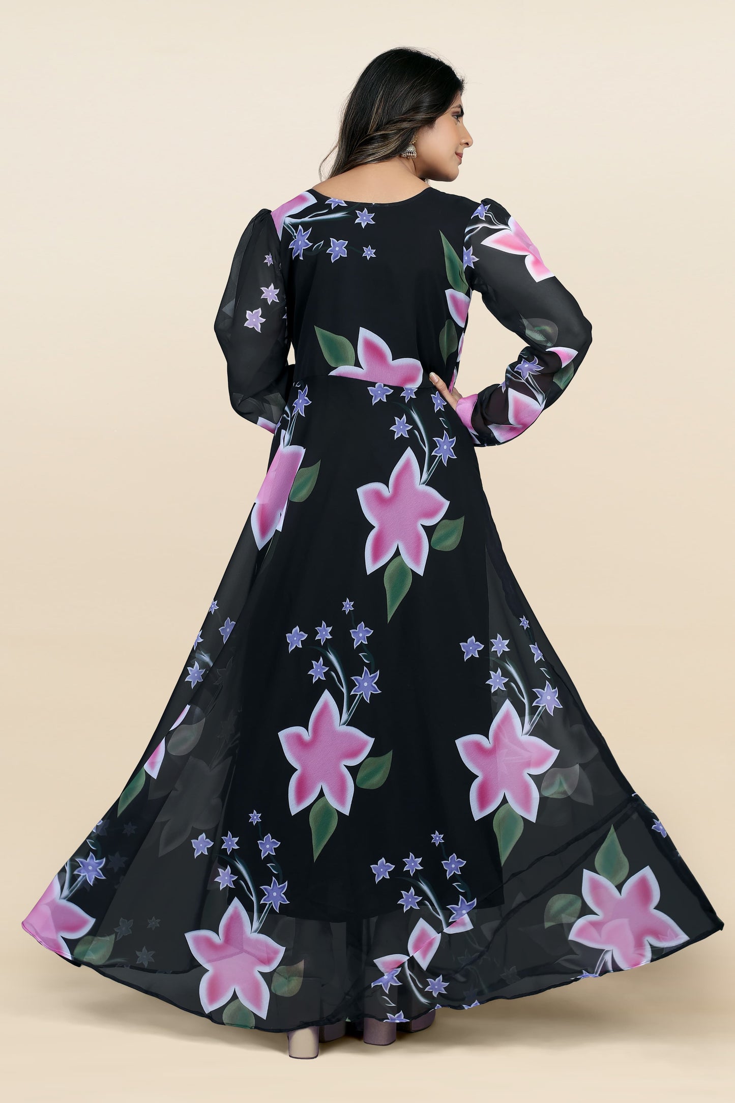 Black Flowers Printed Anarkali Gown Catalog