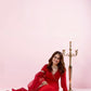 Women's Designer Blood Red Silk Angarakha Kurta Pant Set with Dupatta
