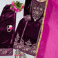 Pakistani Style Purple Color Velvet Suit Set, 3 Pc Winter Wear Velvet Kurta set