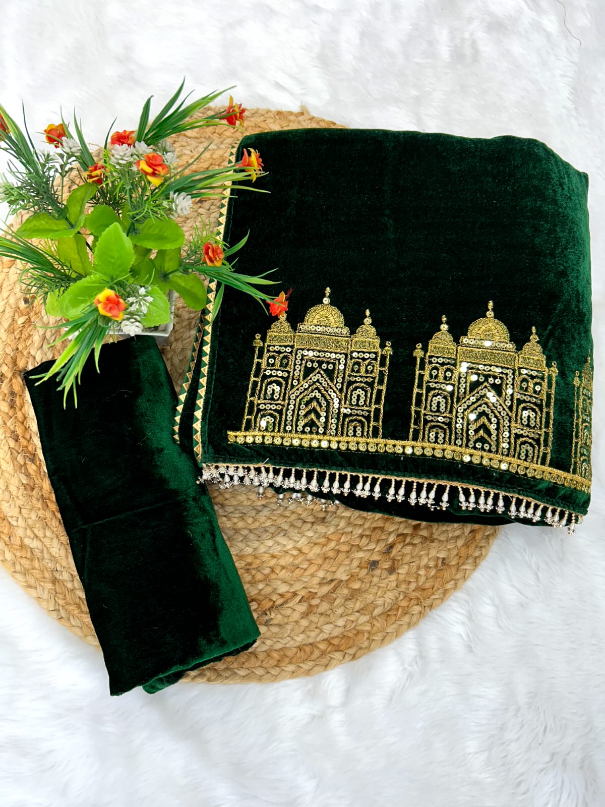 Green Velvet Taj Mahal Saree