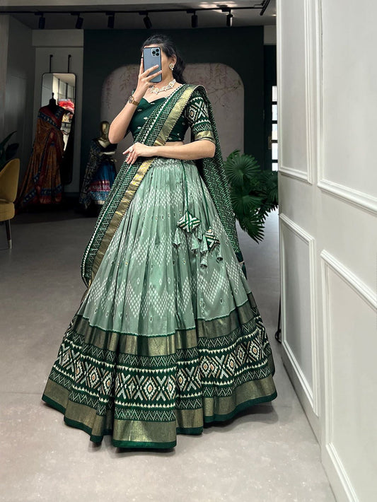 Lehenga Choli Green Color Printed Wedding Wear Trendy Designer
