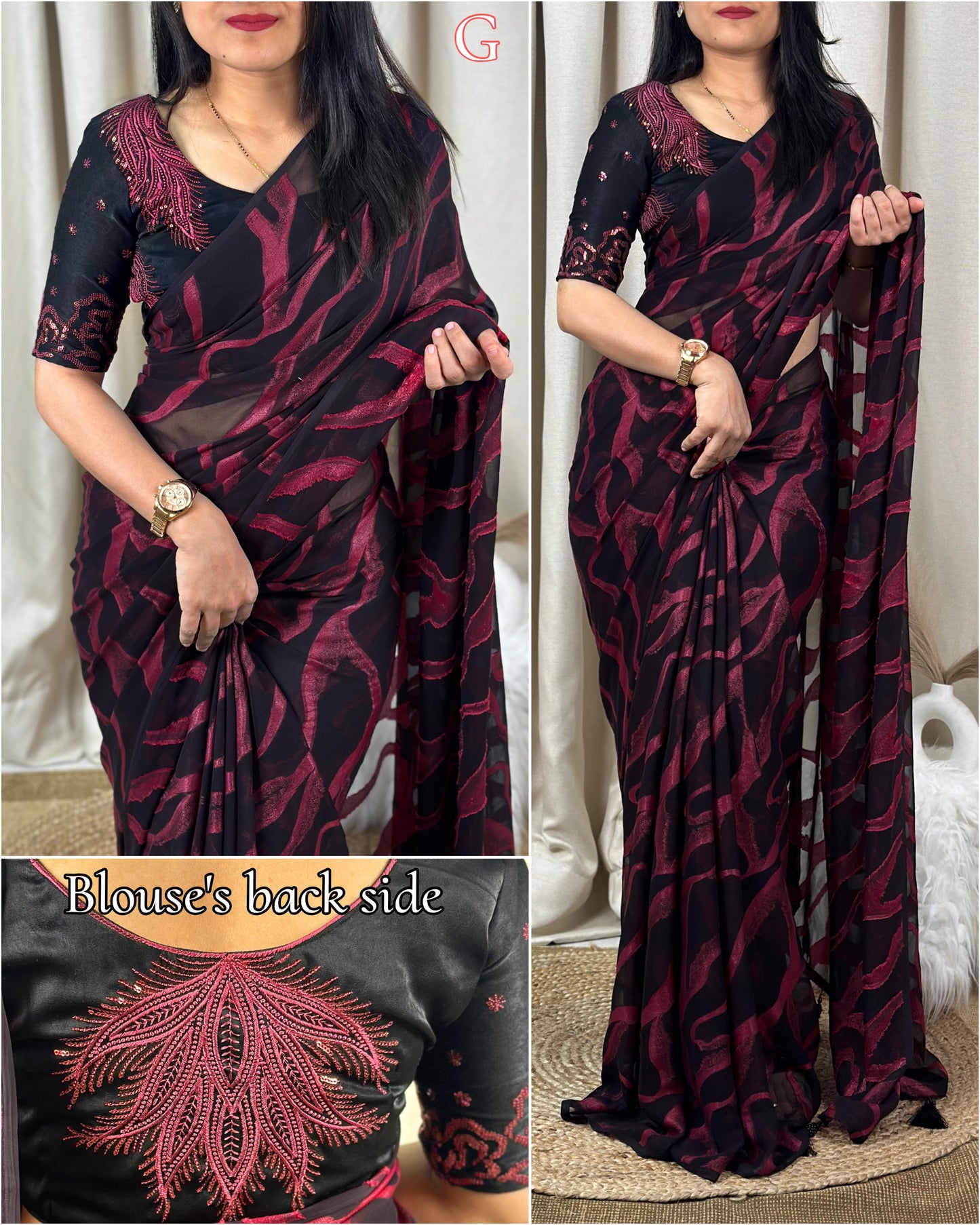 Embrace Luxury with our Semi Bamber Brasso Saree Set
