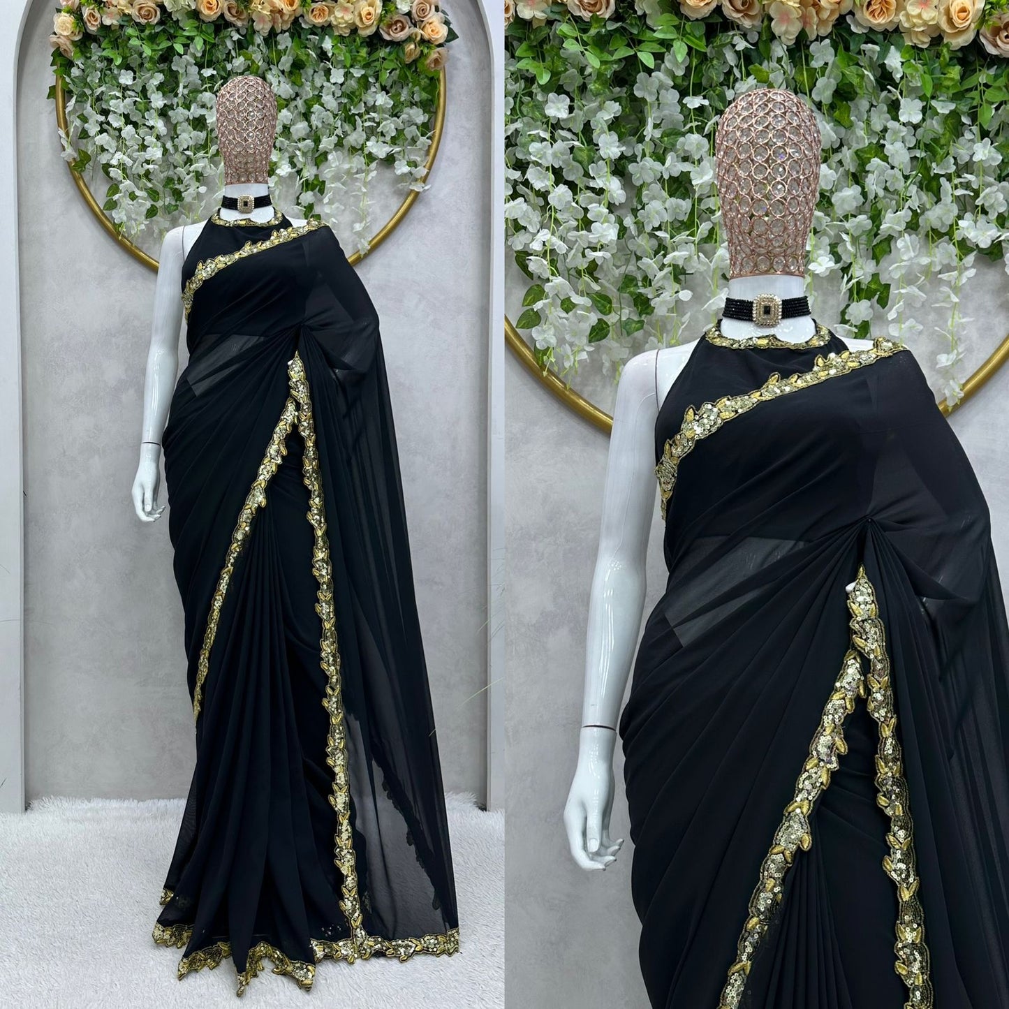 Elevate Your Style: Faux Georgette Saree with Thread and Sequin Detailing