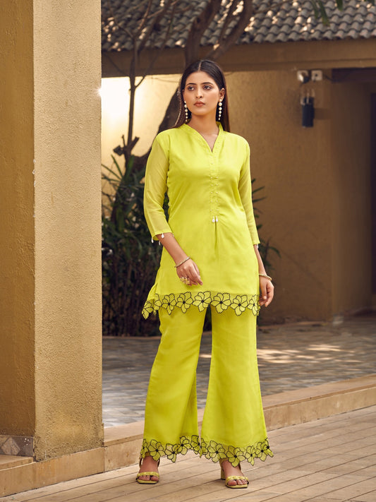 Elevate Your Style with Our Parrot Green Embroidered Co-ord Set