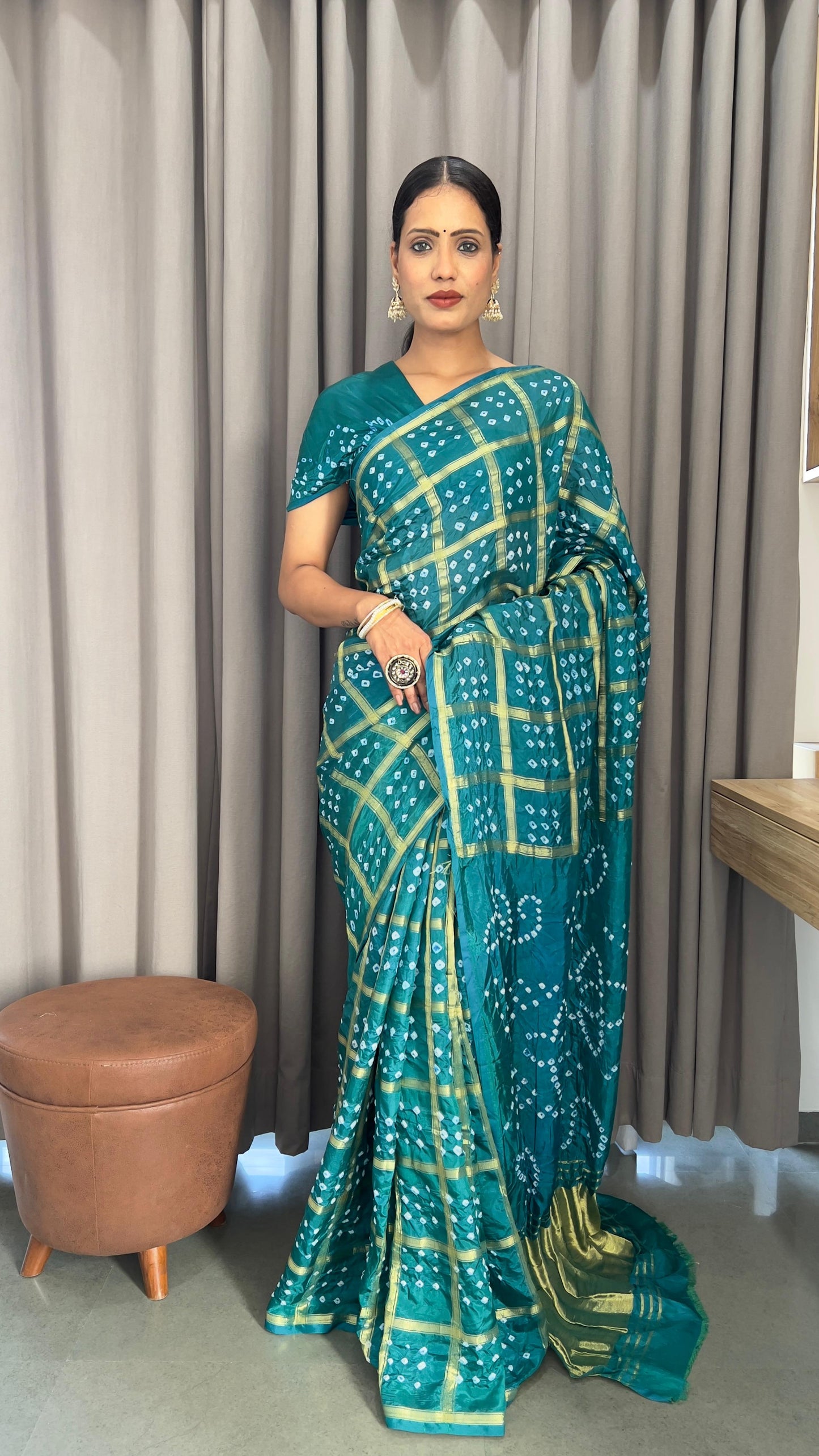Luxurious Silk Saree with Hand Bandhej Work