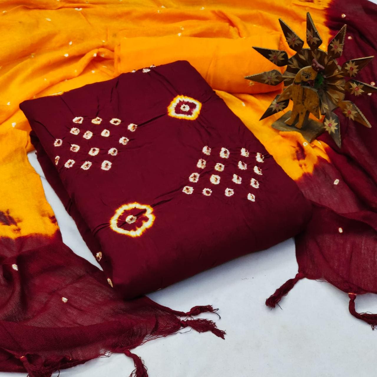Exquisite Hand Bandhej dress materials set