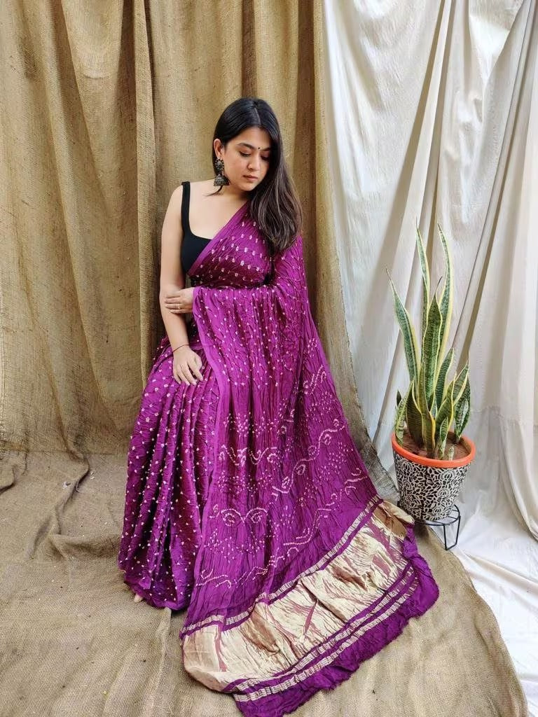 Luxurious Elegance: Pure Modal Gajji Silk Hand Bandhani Saree