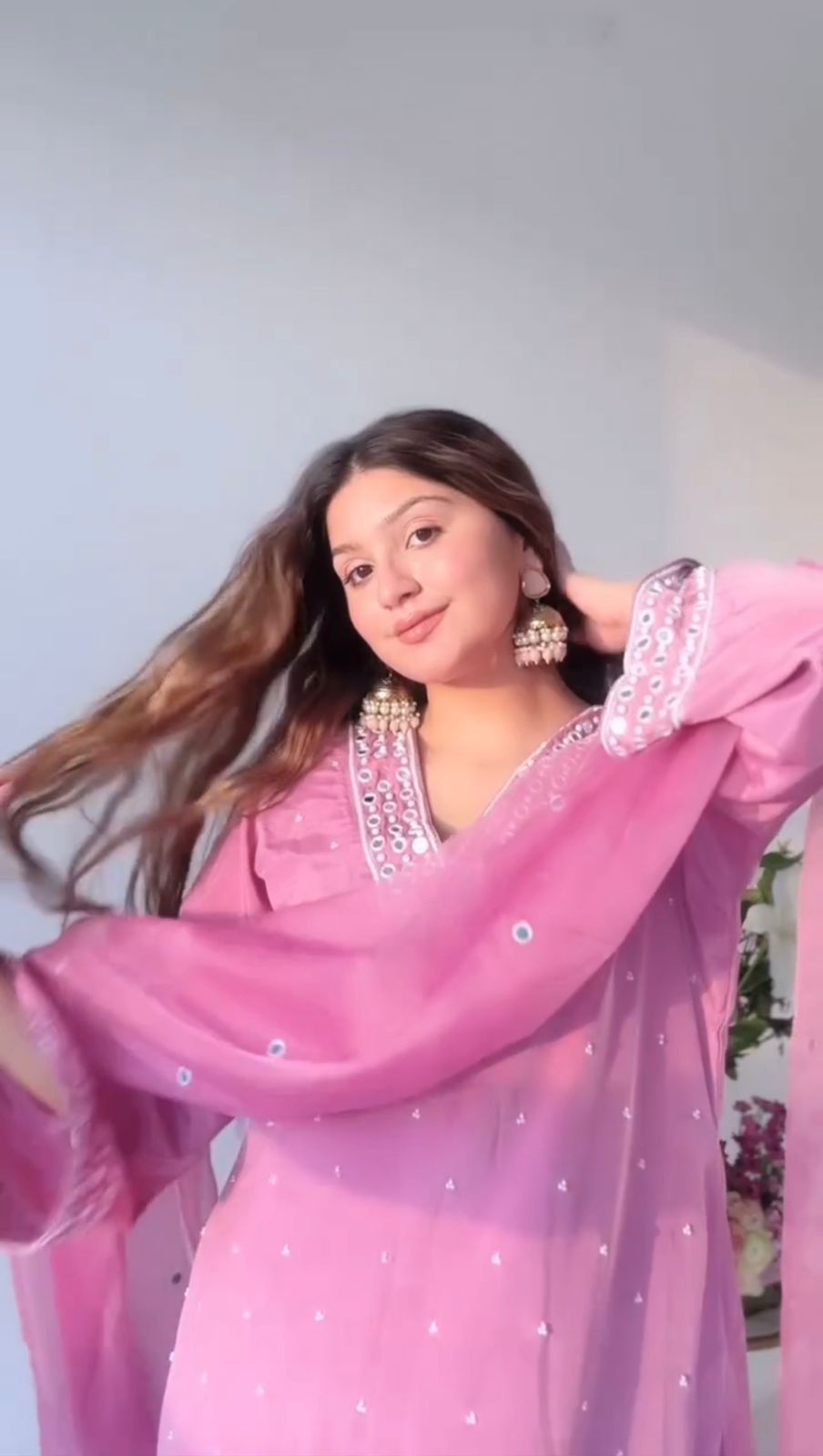 Enchanting Fairy Ensemble: Foux Gorgette Top, Afghan Dhoti Pants & Elegant Dupatta