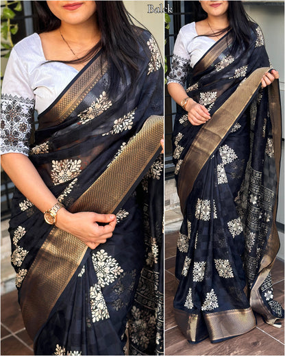 Embrace Femininity with Stunning Printed Saree & Designer Blouse