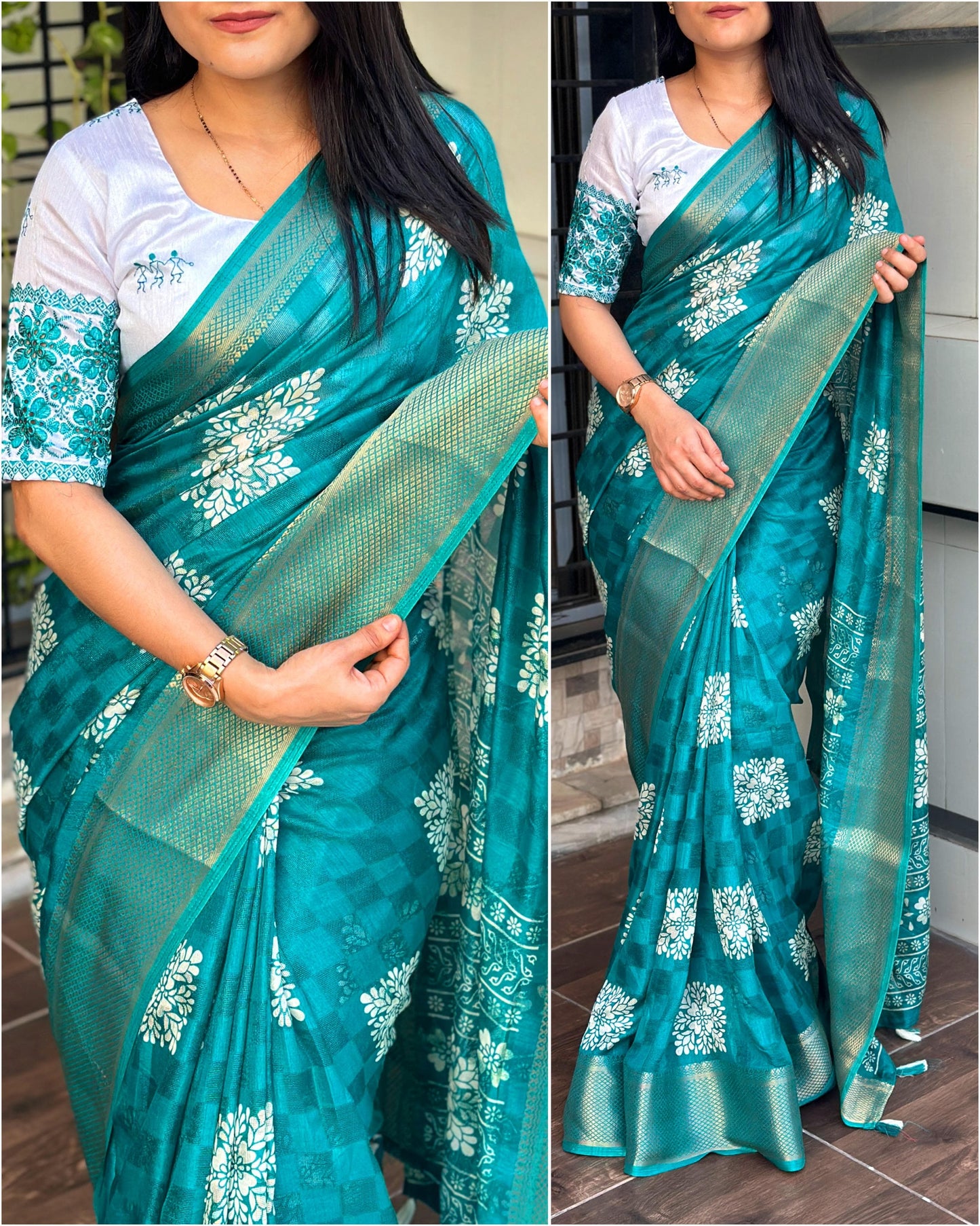 Embrace Femininity with Stunning Printed Saree & Designer Blouse