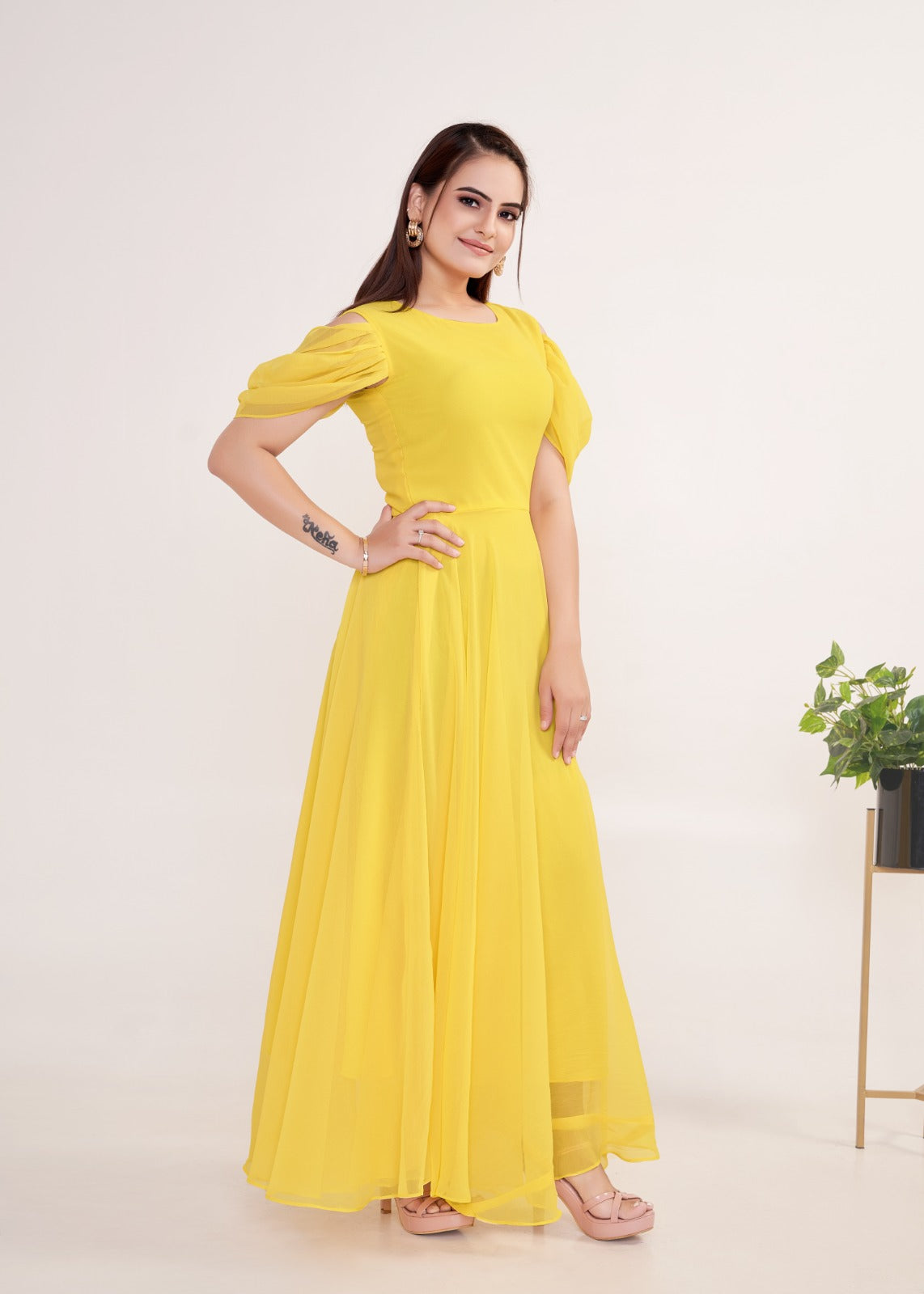 Radiate Sunshine in Yellow Georgette gown