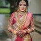 Red and White Banarasi Saree for Bengali Bride