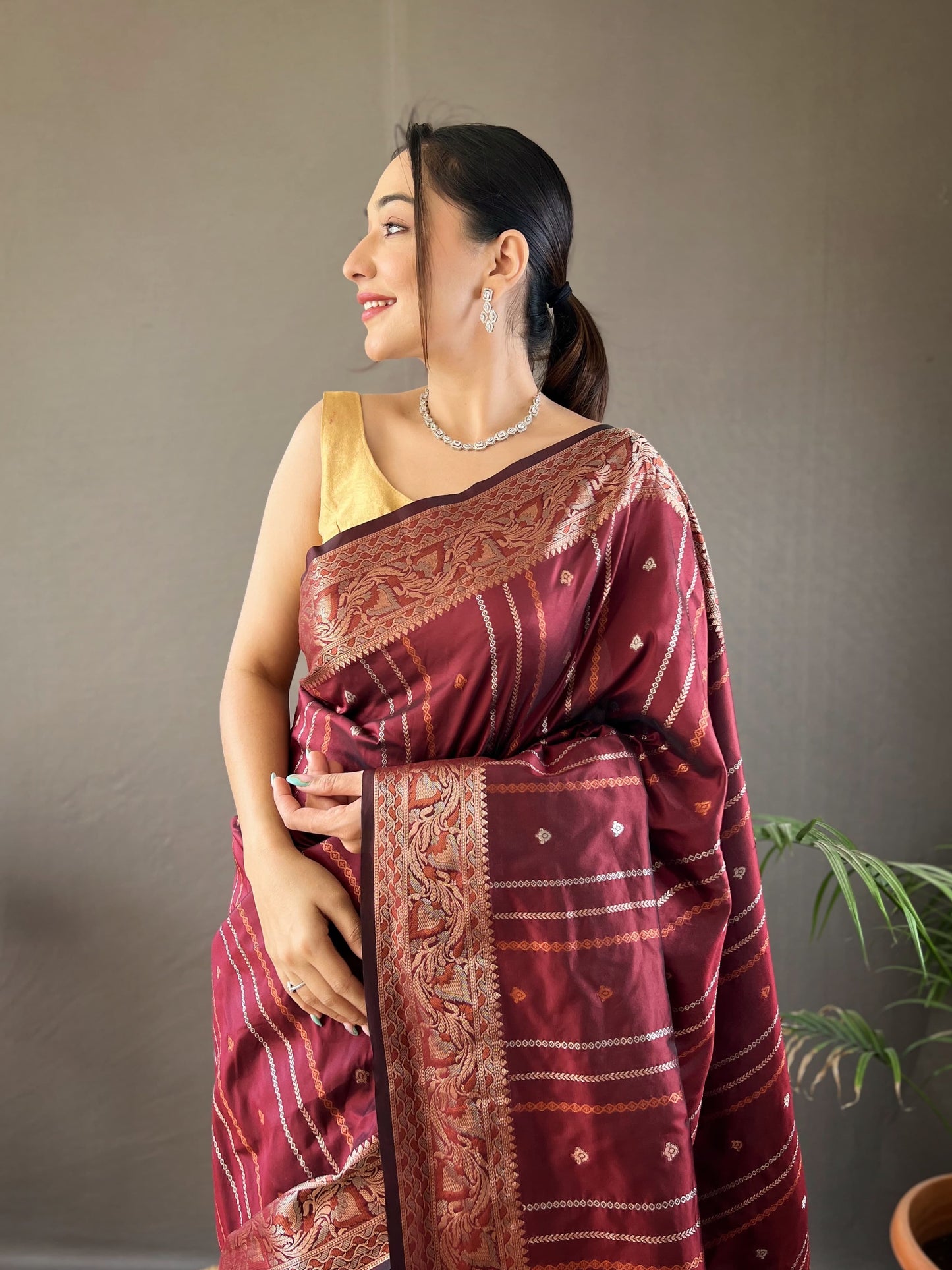 Elegant Silk Saree with Aari Work Blouse