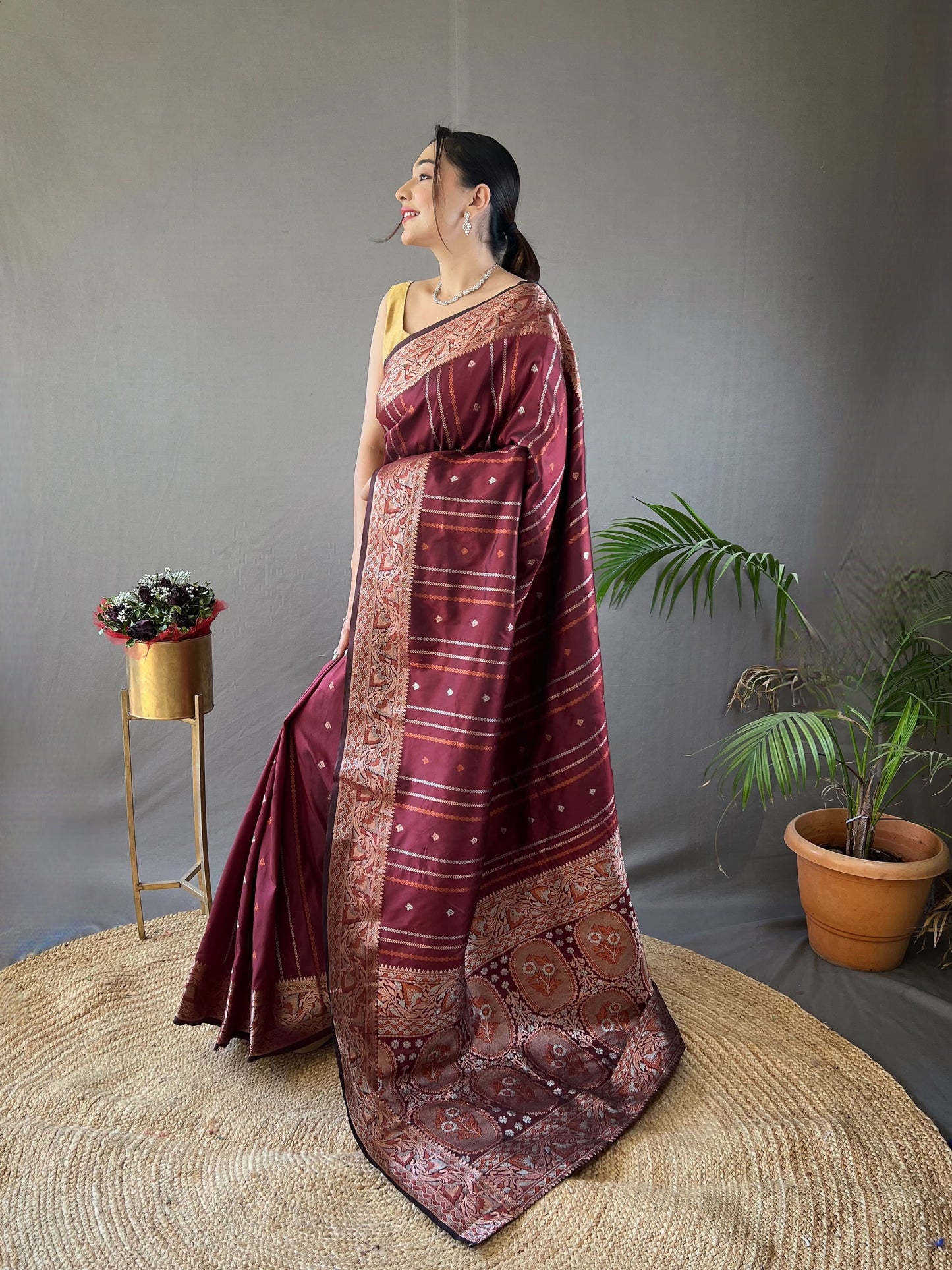 Elegant Silk Saree with Aari Work Blouse