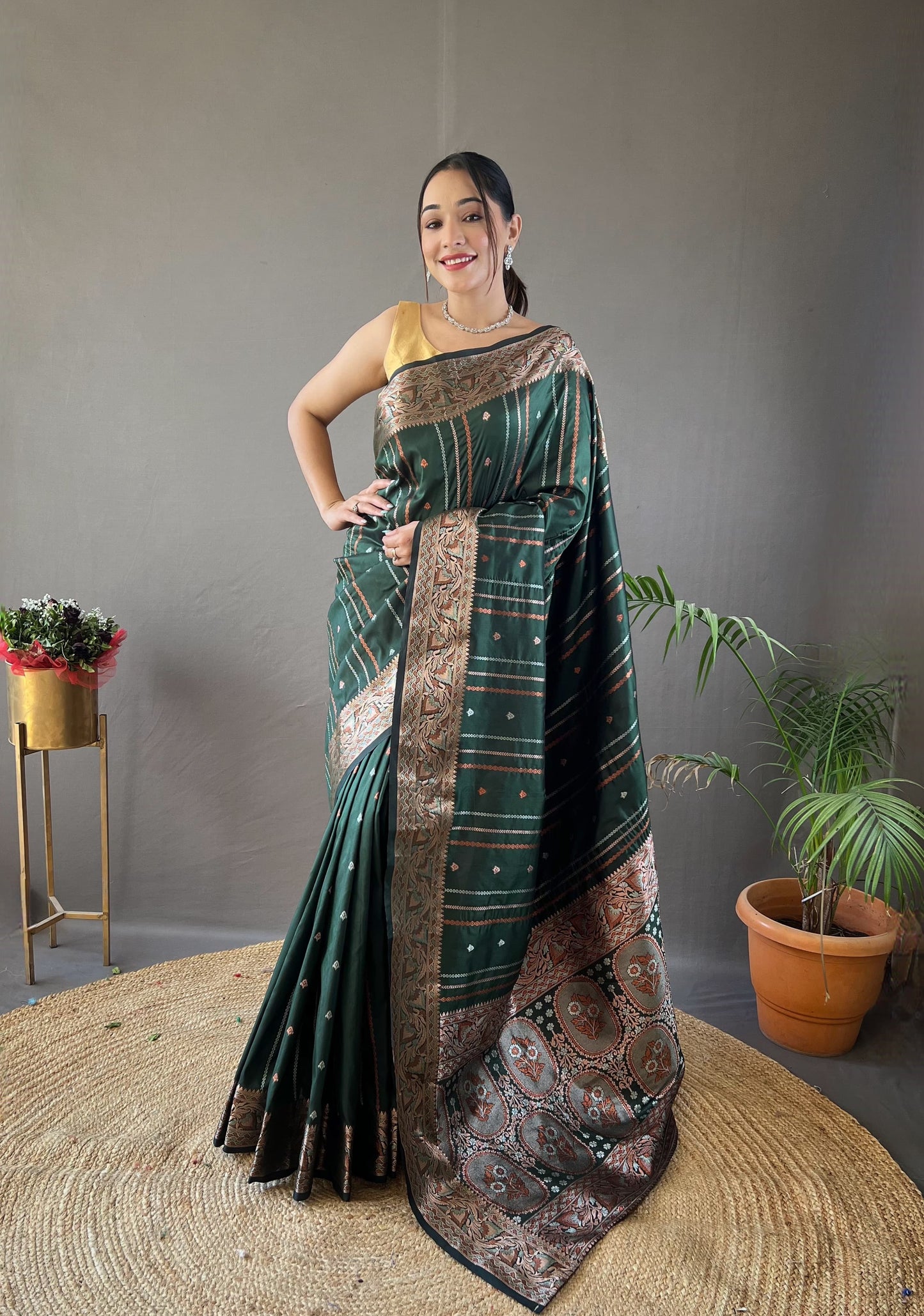 Elegant Silk Saree with Aari Work Blouse