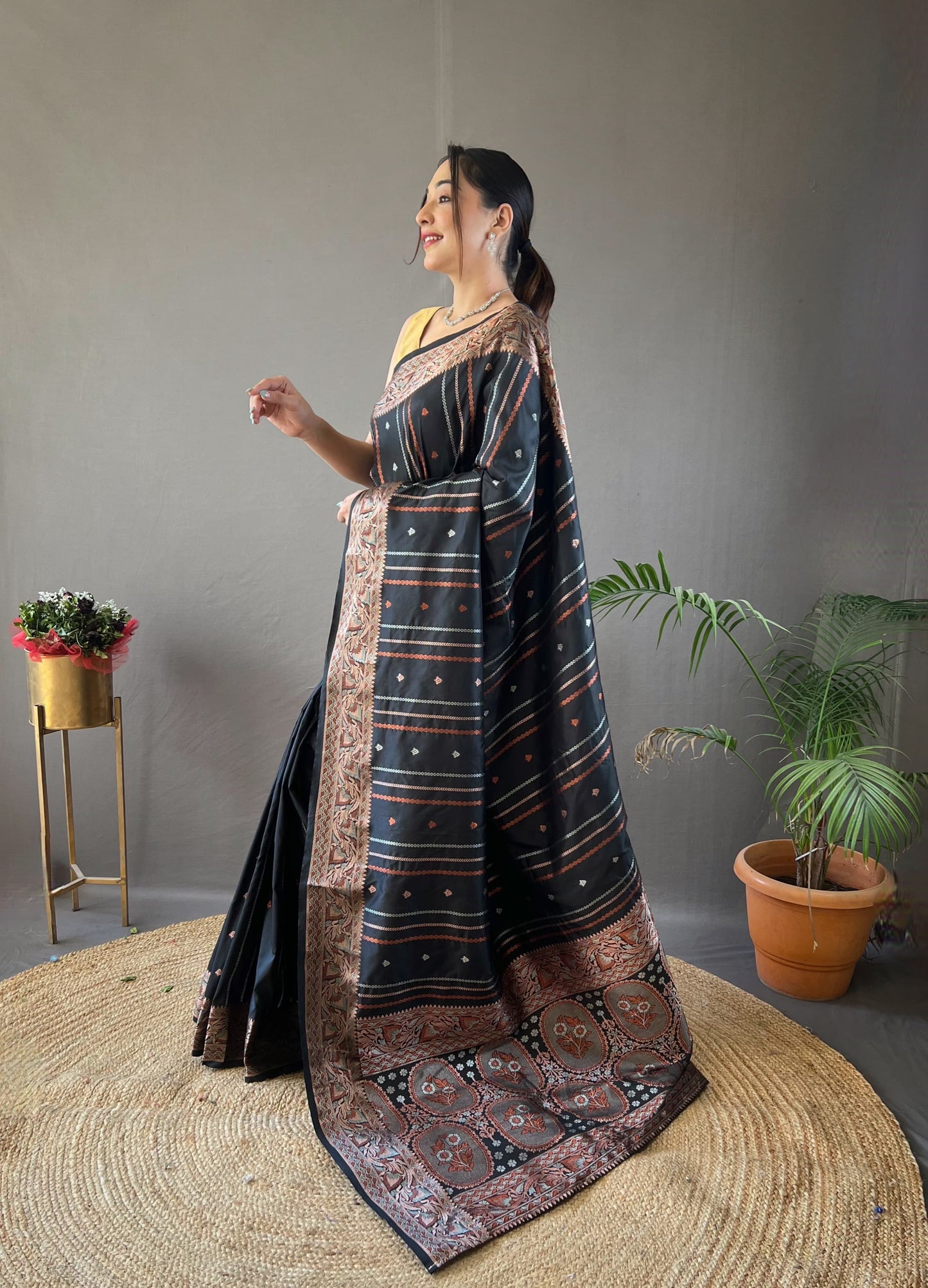 Elegant Silk Saree with Aari Work Blouse