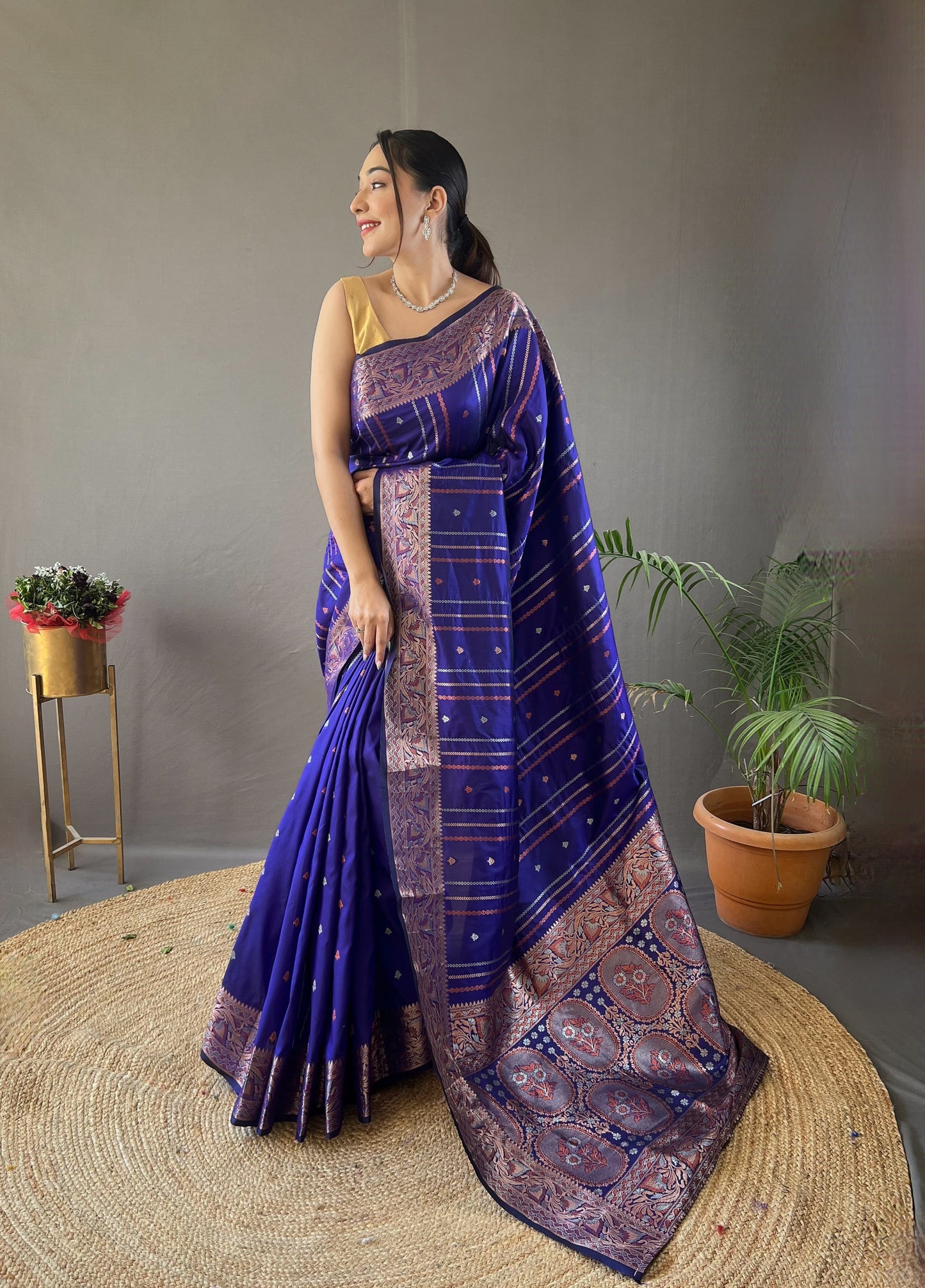 Elegant Silk Saree with Aari Work Blouse