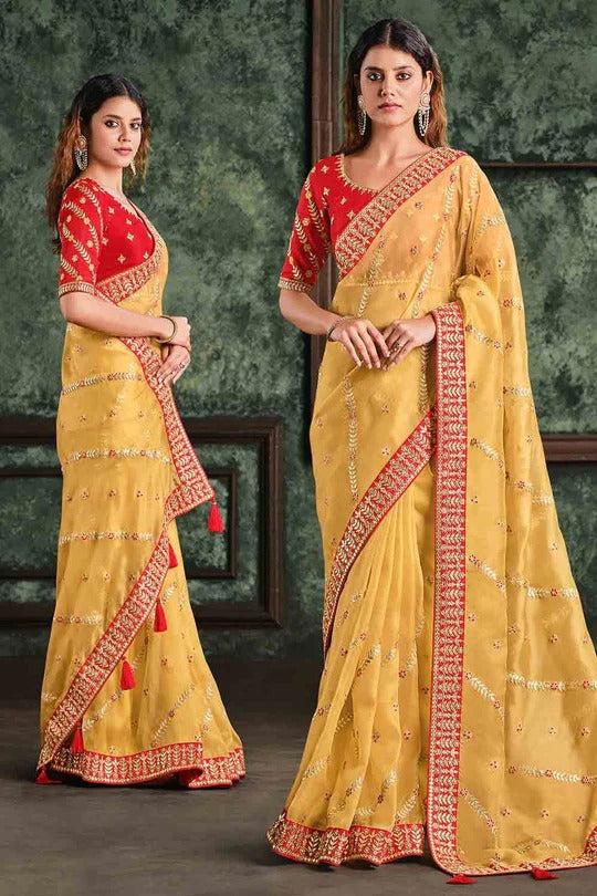 Border saree with designer blouse sale