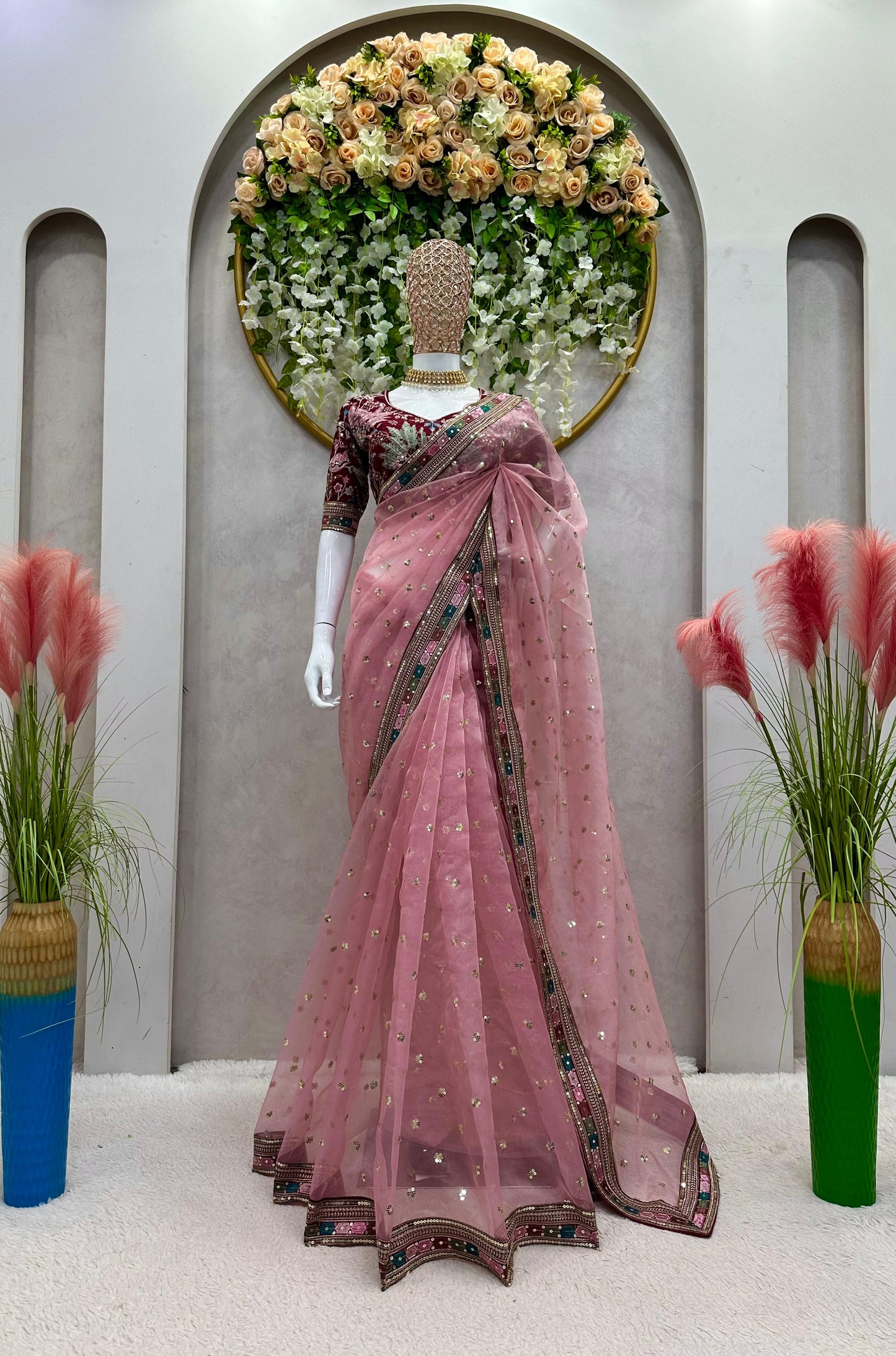 Organza saree party wear