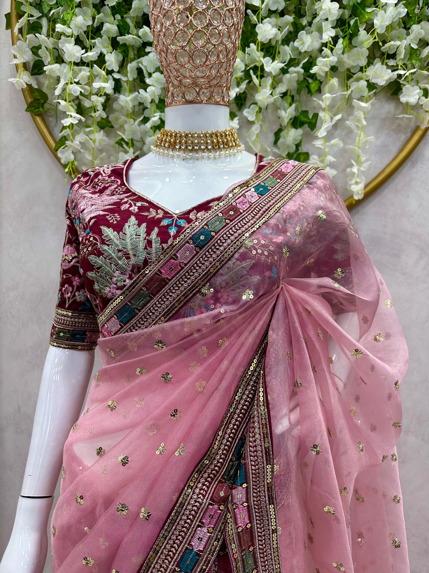 Organza saree party wear