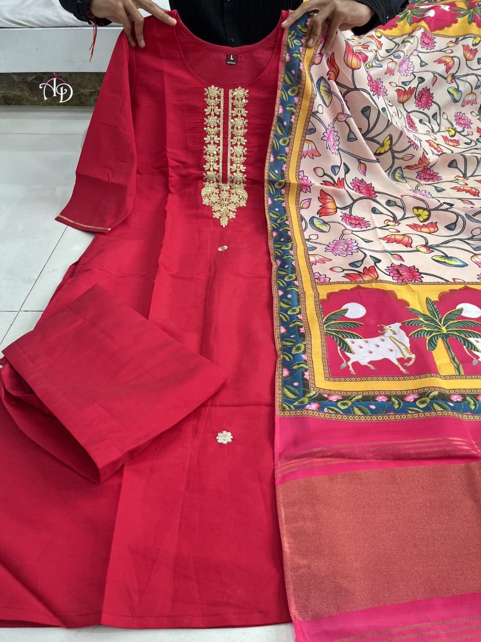 Red Premium Banana Silk Suit