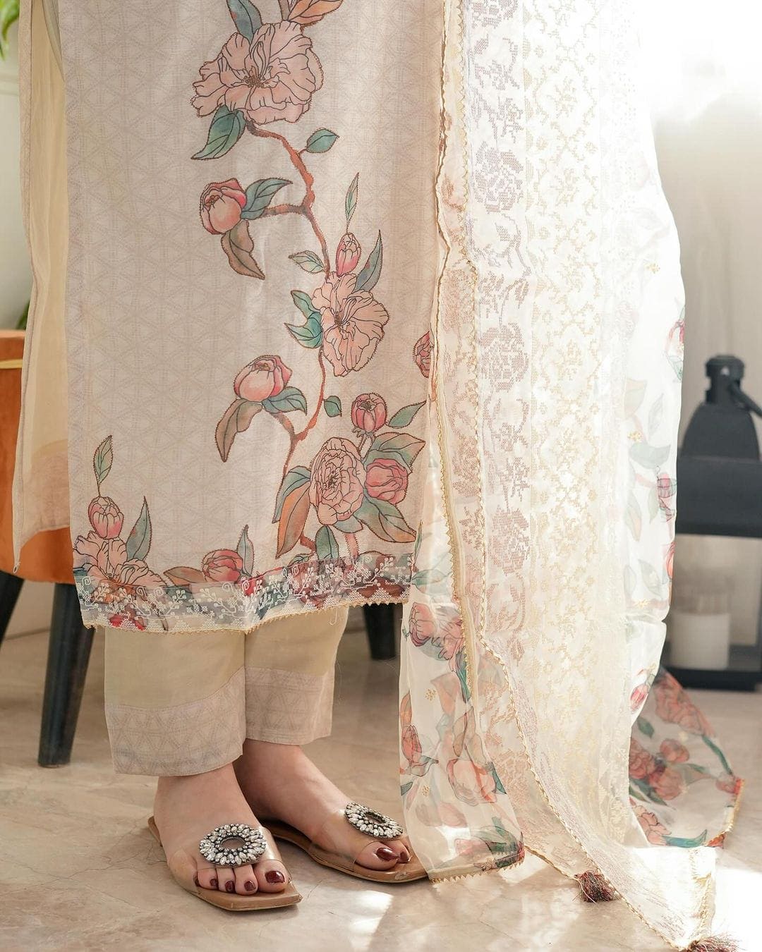 Pure Lilan with embroidery and Zari work