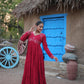 Luxury Maroon Gown with Real Mirror Work