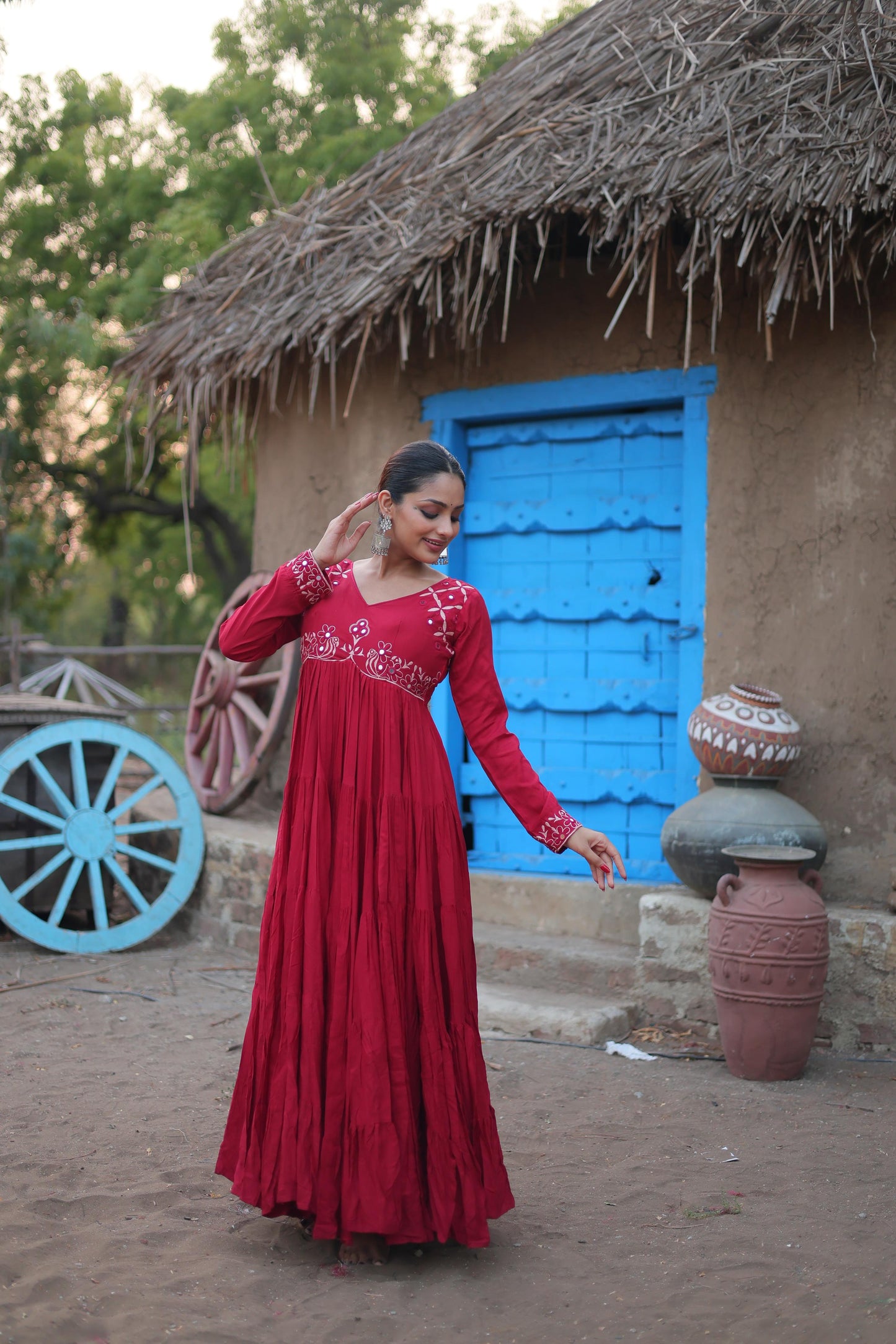 Luxury Maroon Gown with Real Mirror Work