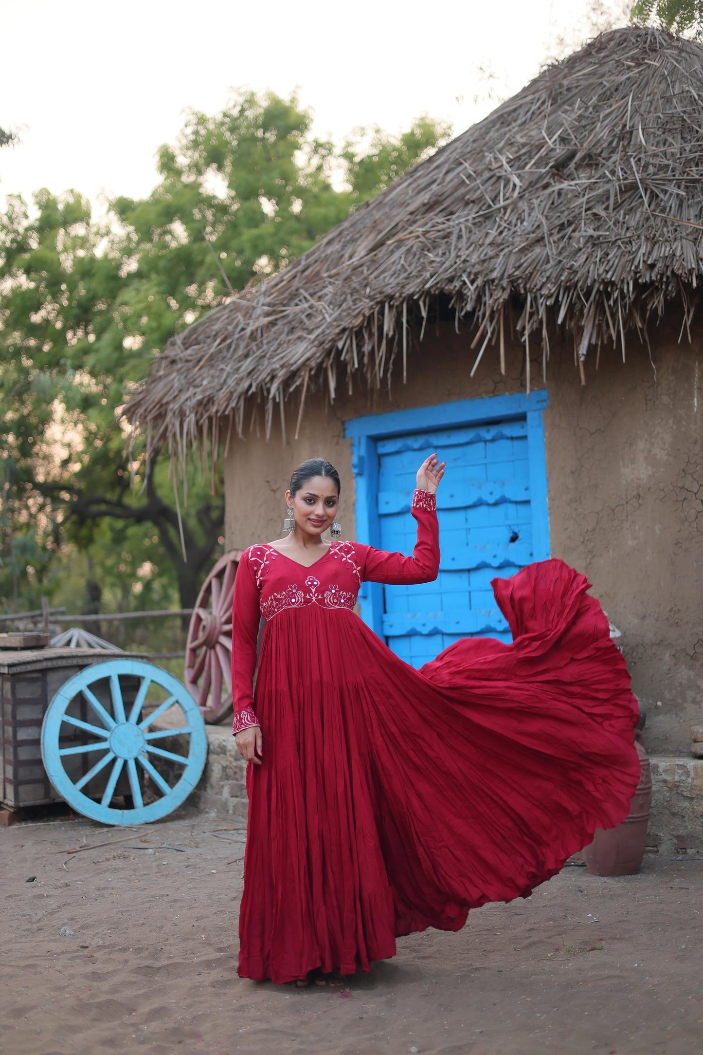 Luxury Maroon Gown with Real Mirror Work